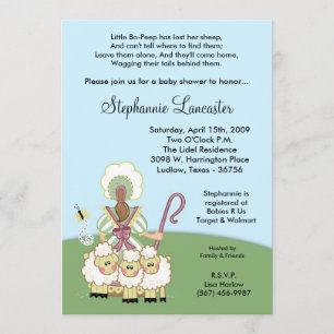 5x7 Little Bo Peep Nursery Baby shower Invitation Kaart