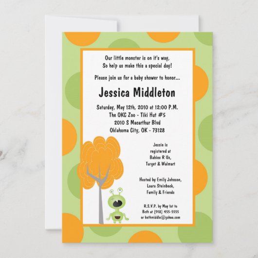 5x7 Little Monster Baby shower Invitation Kaart (Voorkant)