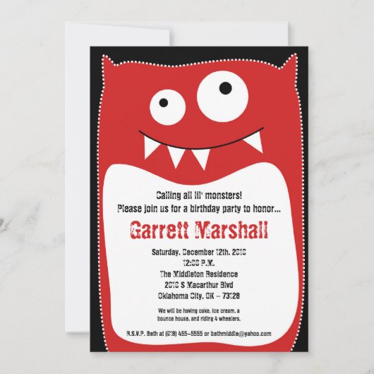 5x7 Little Monsters Birthday Invitation Kaart (Voorkant)