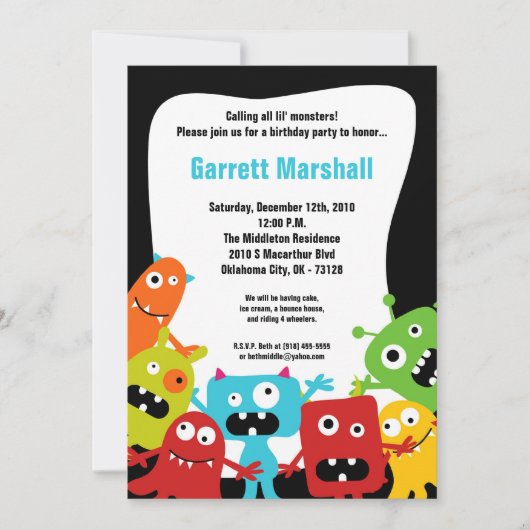 5x7 Little Monsters Birthday Invitation Kaart (Voorkant)