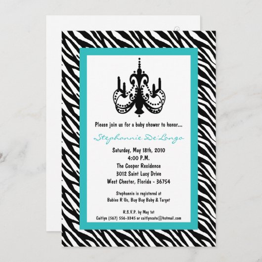 5x7 Luchters Blauwgroen Zebra Uitnodiging (Voorkant / Achterkant)
