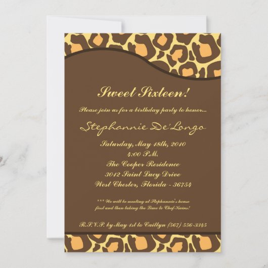 5x7 luipaard print Sweet 16-jarige party Invite Kaart (Voorkant)