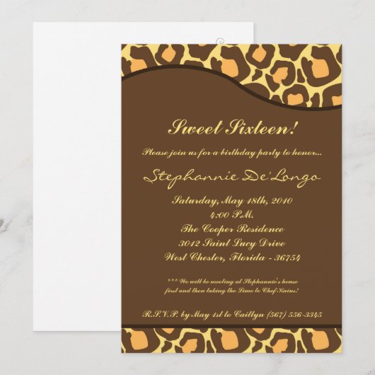 5x7 luipaard print Sweet 16-jarige party Invite Kaart (Voorkant / Achterkant)