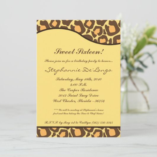 5x7 luipaard print Sweet 16-jarige party Invite Kaart (Staand voorkant)