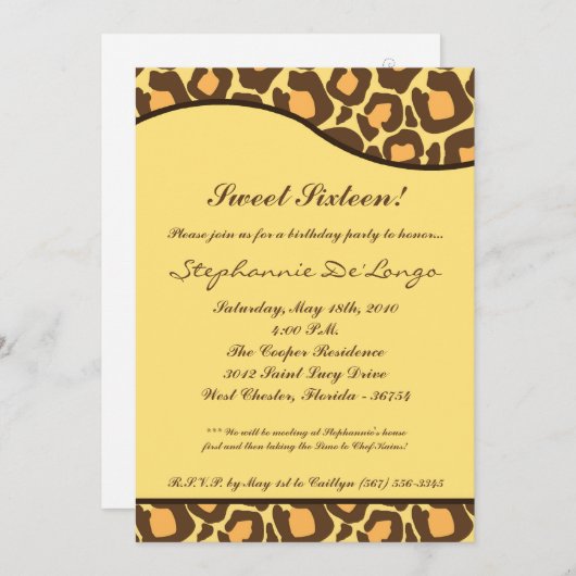 5x7 luipaard print Sweet 16-jarige party Invite Kaart (Voorkant / Achterkant)