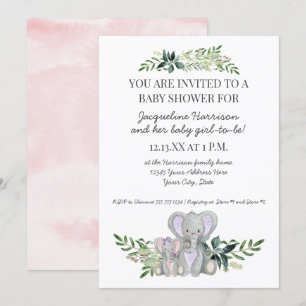 5x7 mammie Baby olifantenfoliage Blush roze douche Kaart