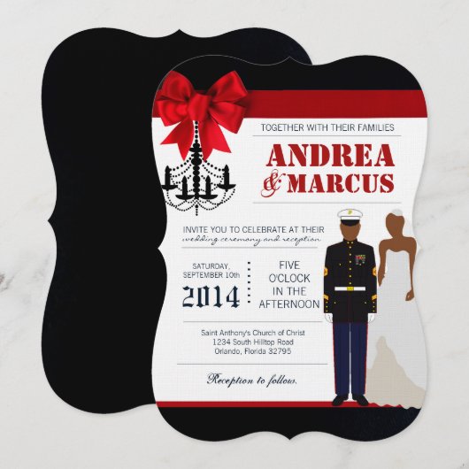 5x7 Marine Afrikaanse Ame Uniform Huwelijksuitnodi Kaart (Voorkant / Achterkant)