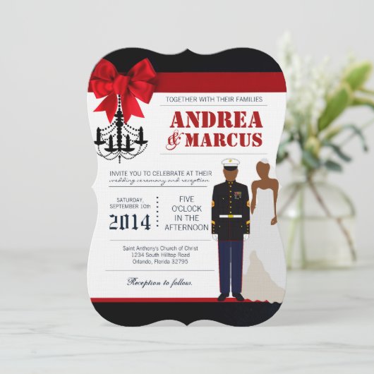 5x7 Marine Afrikaanse Ame Uniform Huwelijksuitnodi Kaart (Staand voorkant)