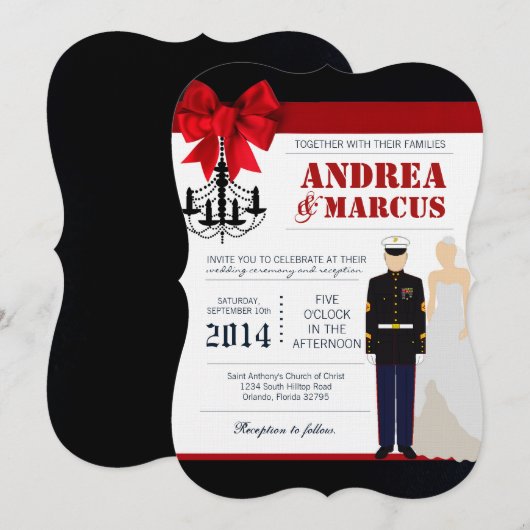 5x7 Marine Bruid Uniform Huwelijksuitnodiging Kaart (Voorkant / Achterkant)