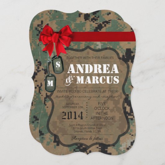 5x7 Marine DIGITALE Uniforme Trouw Uitnodiging (Voorkant / Achterkant)