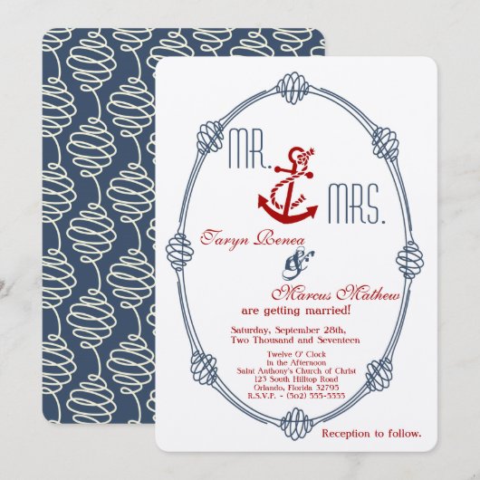 5x7 Marine Nautische Knoop Anker Huwelijksuitnodig Kaart (Voorkant / Achterkant)