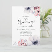 5x7 marineblauwe koraal bloemrijke script trouwset (Staand voorkant)