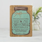 5x7 Mason Jar Burlap Country bruiloft uitnodiging (Staand voorkant)