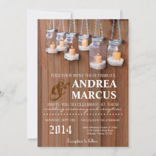 5x7 Mason Jar Candle Lights Nig Wedding Invitation Kaart
