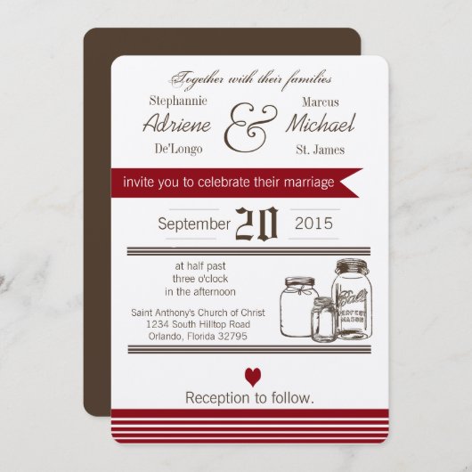 5x7 Mason Jar Country Rustieke bruiloft uitnodigin Kaart (Voorkant / Achterkant)