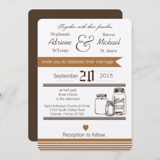 5x7 Mason Jar Country Rustieke bruiloft uitnodigin Kaart (Voorkant / Achterkant)