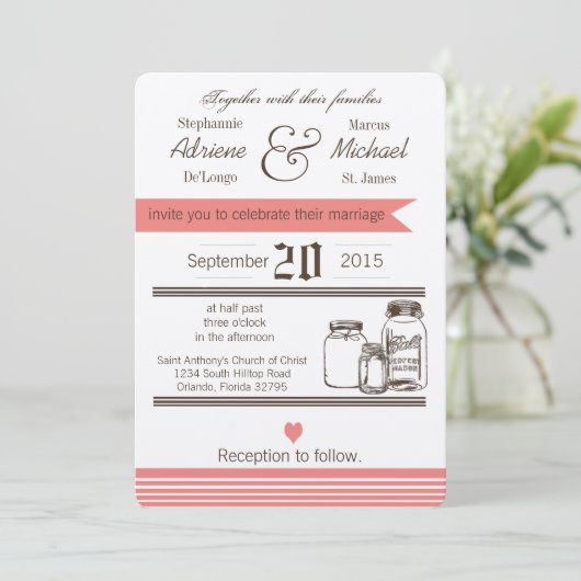 5x7 Mason Jar Country Rustieke bruiloft uitnodigin Kaart (Staand voorkant)