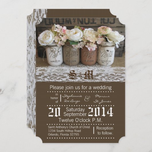 5x7 Mason Jar Rozen Rustieke bruiloft uitnodiging (Voorkant / Achterkant)