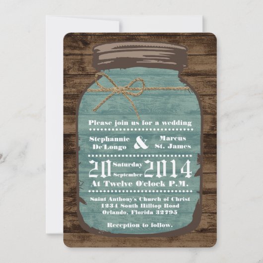 5x7 Mason Jar Wood Country Rust bruiloft uitnodigi Kaart (Voorkant)