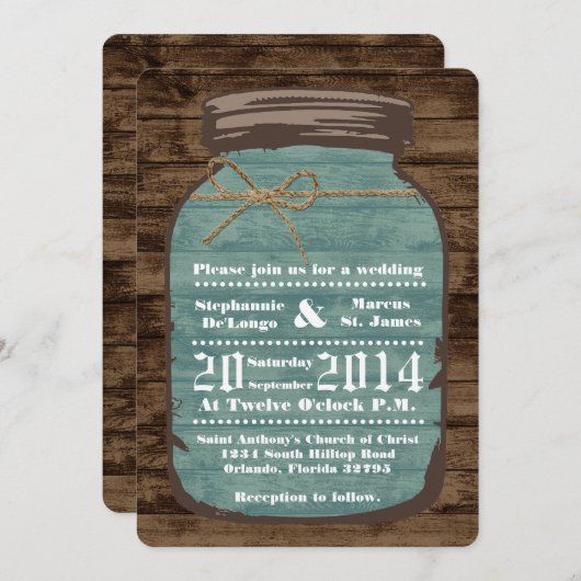 5x7 Mason Jar Wood Country Rust bruiloft uitnodigi Kaart (Voorkant / Achterkant)