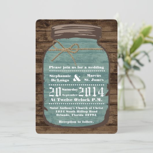 5x7 Mason Jar Wood Country Rust bruiloft uitnodigi Kaart (Staand voorkant)
