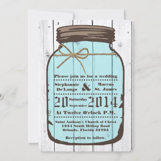 5x7 Mason Jar Wood Wash Land bruiloft uitnodiging (Voorkant)