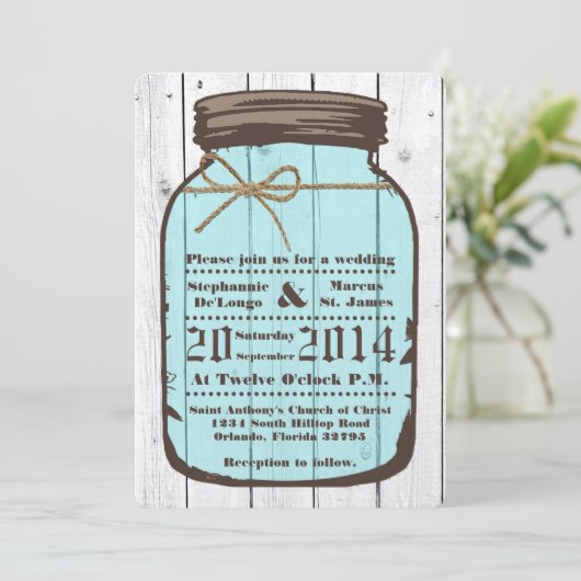 5x7 Mason Jar Wood Wash Land bruiloft uitnodiging (Staand voorkant)