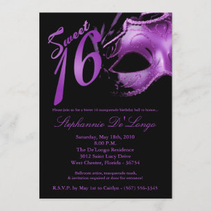 5x7 Masquerade Mask Sweet 16 Birthday Invitation Kaart