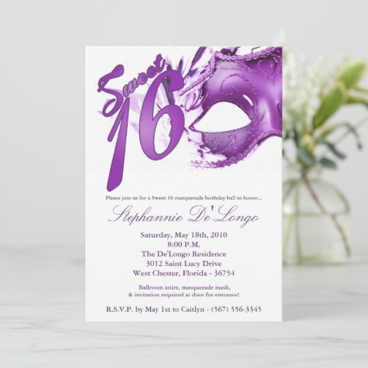 5x7 Masquerade Mask Sweet 16 Birthday Invitation Kaart (Staand voorkant)