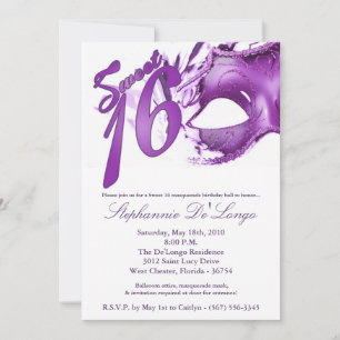 5x7 Masquerade Mask Sweet 16 Birthday Invitation Kaart