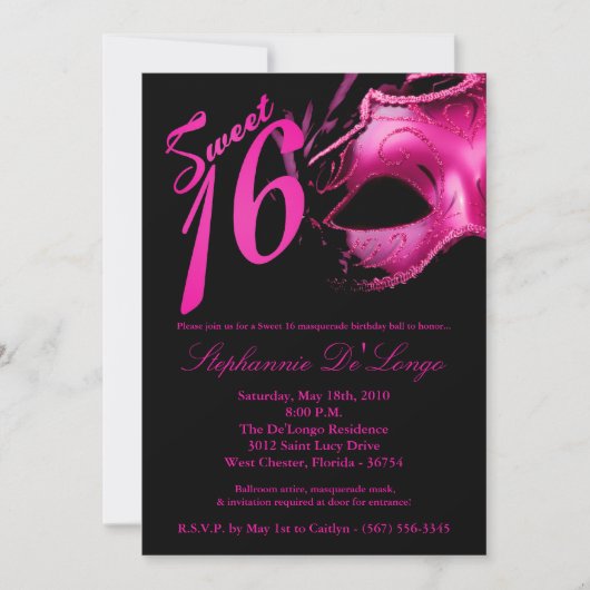 5x7 Masquerade Mask Sweet 16 Birthday Invitation Kaart (Voorkant)