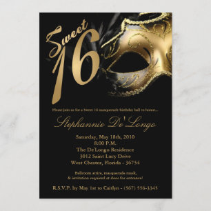 5x7 Masquerade Mask Sweet 16 Birthday Invitation Kaart