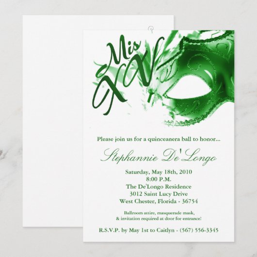 5x7 Masquerade Masker 15 Quinceanera Ball Invitati Kaart (Voorkant / Achterkant)