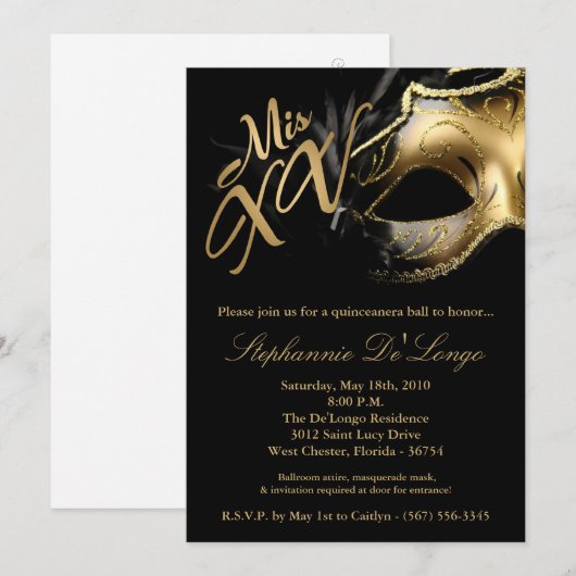 5x7 Masquerade Masker 15 Quinceanera Ball Invitati Kaart (Voorkant / Achterkant)