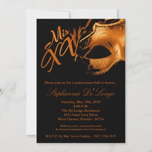 5x7 Masquerade Masker 15 Quinceanera Ball Invitati Kaart (Voorkant)