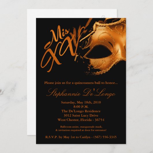 5x7 Masquerade Masker 15 Quinceanera Ball Invitati Kaart (Voorkant / Achterkant)