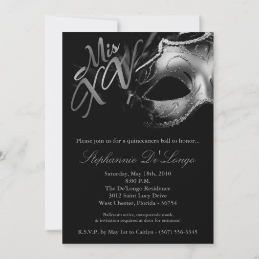 5x7 Masquerade Masker 15 Quinceanera Ball Invitati Kaart (Voorkant)