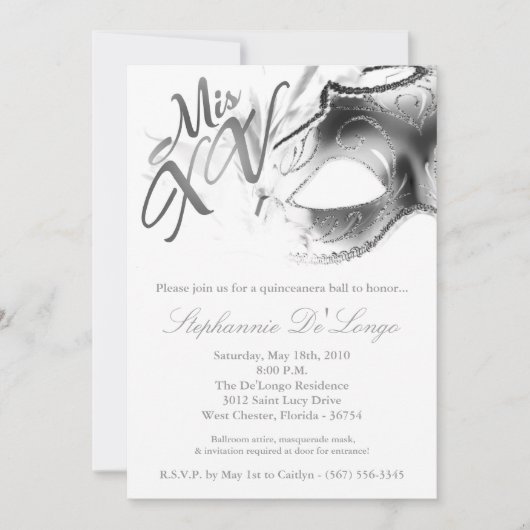 5x7 Masquerade Masker 15 Quinceanera Ball Invitati Kaart (Voorkant)