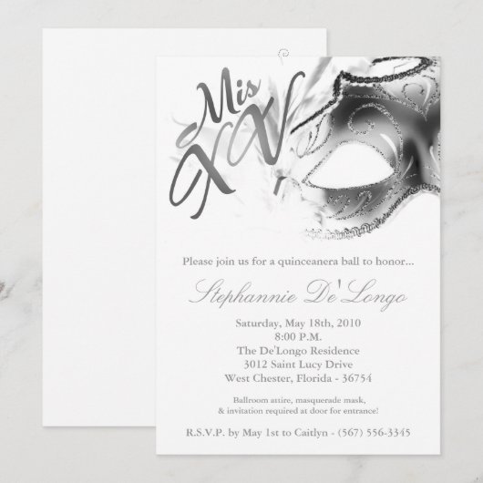 5x7 Masquerade Masker 15 Quinceanera Ball Invitati Kaart (Voorkant / Achterkant)