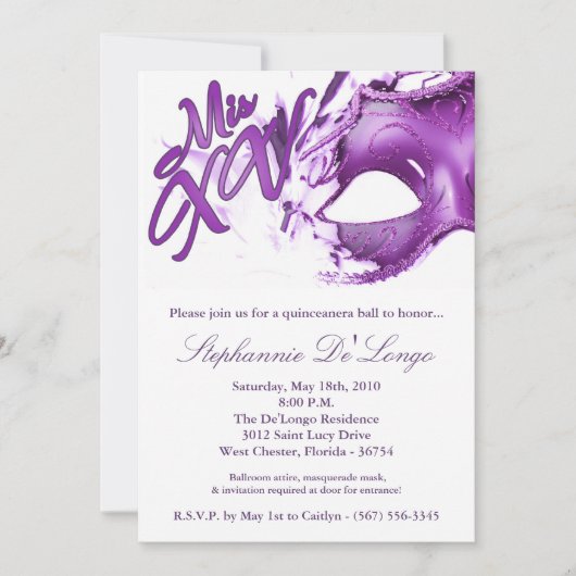 5x7 Masquerade Masker 15 Quinceanera Ball Invitati Kaart (Voorkant)