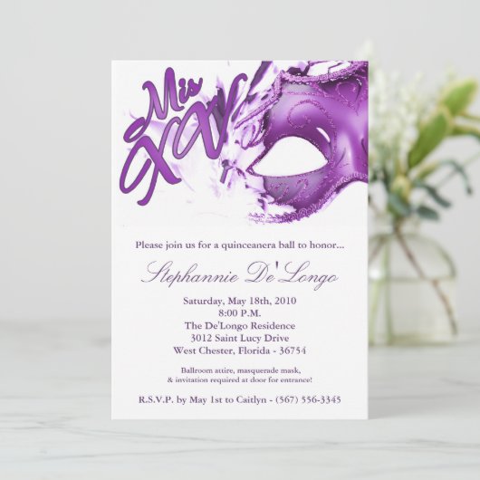 5x7 Masquerade Masker 15 Quinceanera Ball Invitati Kaart (Staand voorkant)
