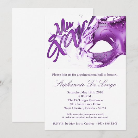 5x7 Masquerade Masker 15 Quinceanera Ball Invitati Kaart (Voorkant / Achterkant)