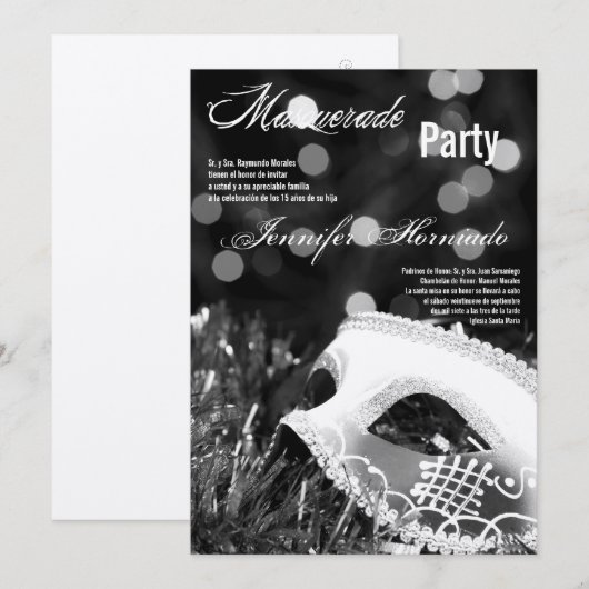 5x7 Masquerade Quinceanera Birthday Uitnodiging (Voorkant / Achterkant)