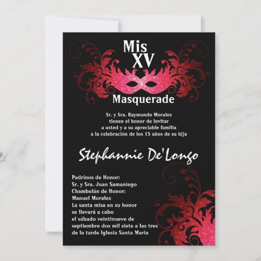 5x7 Masquerade Quinceanera Birthday Uitnodiging (Voorkant)