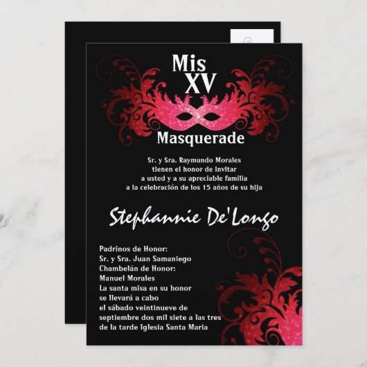 5x7 Masquerade Quinceanera Birthday Uitnodiging (Voorkant / Achterkant)