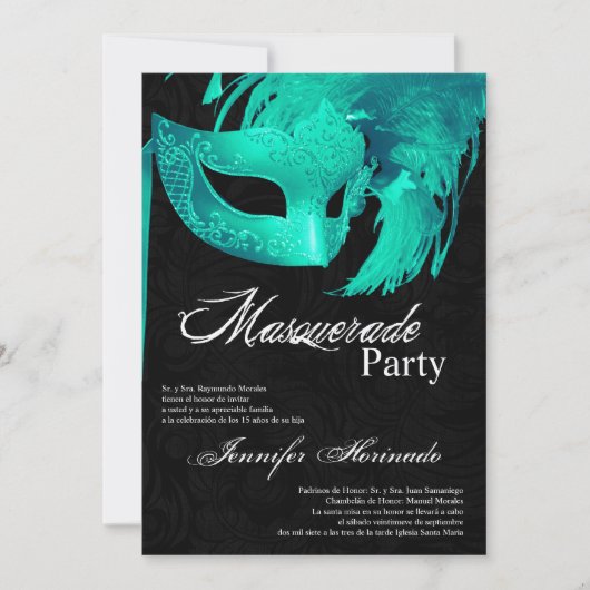 5x7 Masquerade Quinceanera Birthday Uitnodiging (Voorkant)