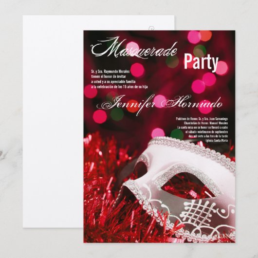 5x7 Masquerade Quinceanera Birthday Uitnodiging (Voorkant / Achterkant)