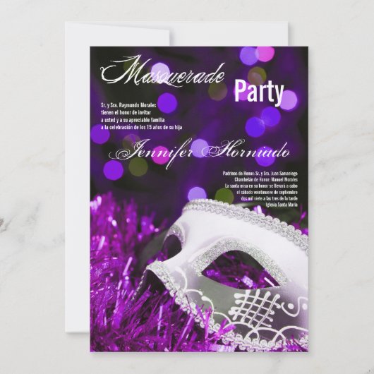 5x7 Masquerade Quinceanera Birthday Uitnodiging (Voorkant)