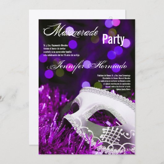 5x7 Masquerade Quinceanera Birthday Uitnodiging (Voorkant / Achterkant)
