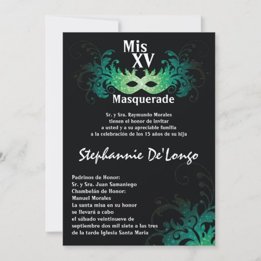 5x7 Masquerade Quinceanera Birthday Uitnodiging (Voorkant)